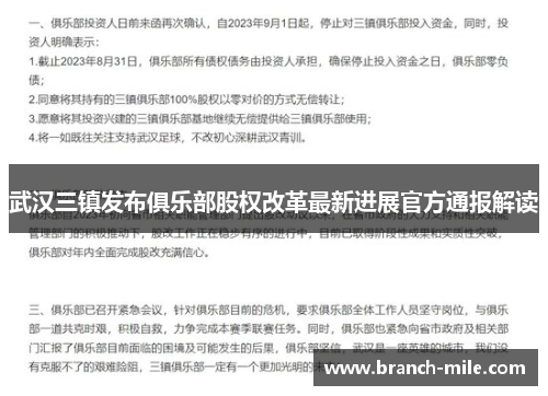 武汉三镇发布俱乐部股权改革最新进展官方通报解读